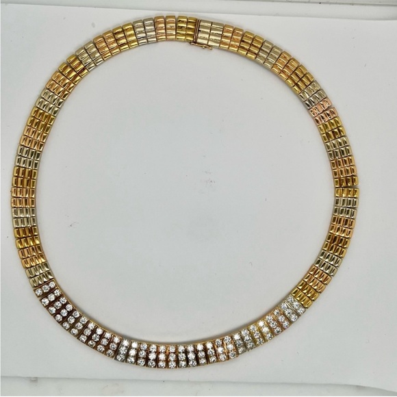 Van Cleef & Arpels Jewelry - Vintage Van Cleef Tri Color Choker with Diamonds Made in France